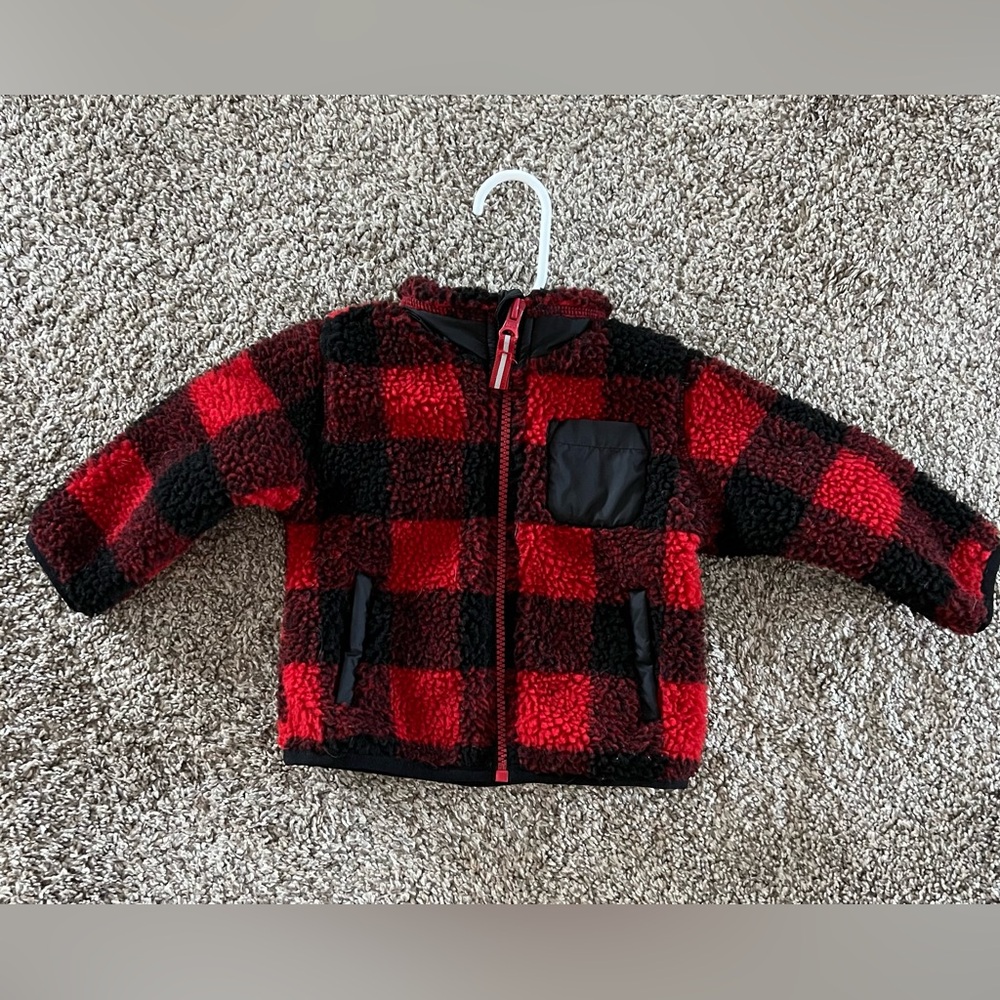 Wonder Nation Red and Black Checkered Fleece Jacket